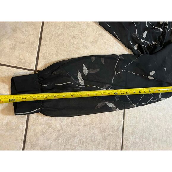 2X Black and White Leaf Vine Shift Dress Sheer Chiffon Button Up Flowy Boho - Picture 10 of 10